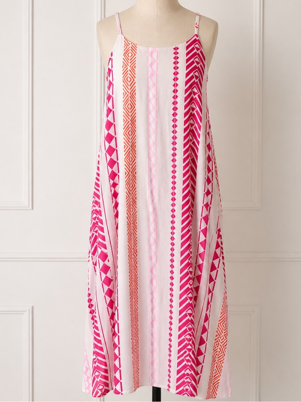 Sleeveless Pink & Orange Stripe Maxi Dress